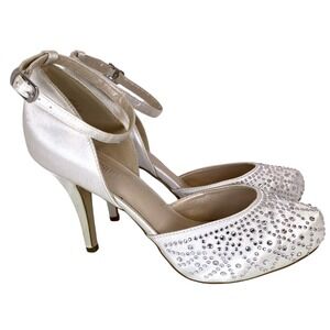 Ivory rhinestone sparkle satin evening party bridal wedding shoes pumps‎ women 9